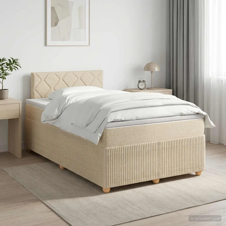 vidaXL Boxspringbett mit Matratze Creme 120 x 200 cm Stoff 3451452 – Bild 1