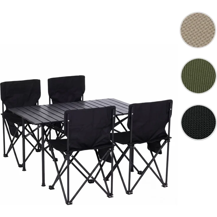 Campingset HWC-Q39, Tisch 4x Stuhl Klappstuhl Anglerstuhl faltbar, Metall Stoff ~ schwarz – Bild 10