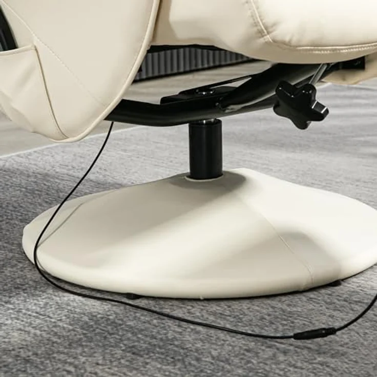 HOMCOM Massagesessel mit Fußhocker, Liegefunktion, 10 Massagepunkte (Relaxsessel, 2-St, Fernsehsessel), mit Seitentasche, Fernbedienung, Kunstleder, Cremeweiß – Bild 10