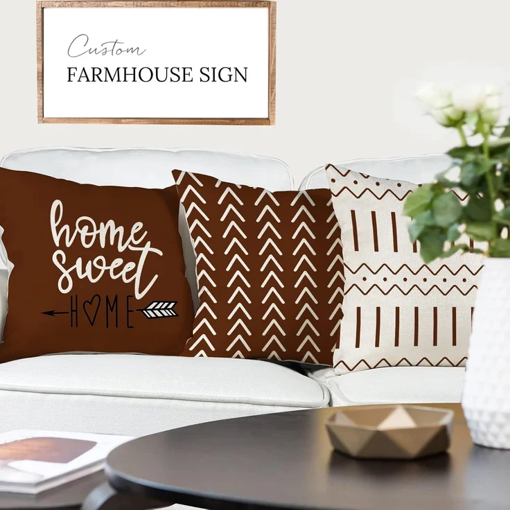 Kissenbezüge 45 × 45 cm 4er-Set Kaffee Braun, Outdoor Leinen Dekokissen, Couch Bett Auto – Bild 4