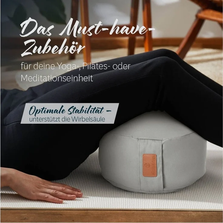#DoYourYoga Yoga Bolster Vishnu rund - gefüllt mit Bio-Dinkelspelz, Entspannungskissen Yoga Meditation Fitness Therapie 30 x 30 x 15 cm – Bild 2