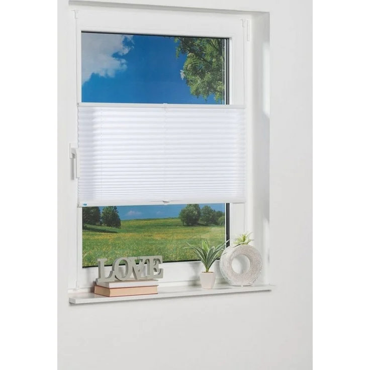 K-home Klemmfix-Plissee Weiß 130x130 cm (B x L) Lichtschutz +++ Moderne Crushed Optik +++ – Bild 1
