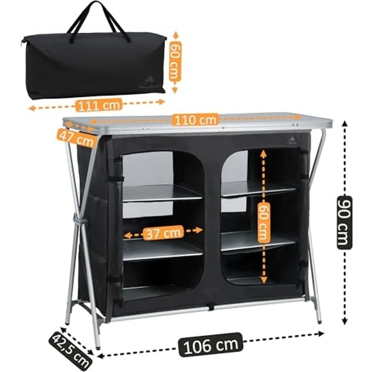 CampFeuer Campingschrank Campingschrank, 110 cm x 47 cm x 90 cm, Campingküche Alu Faltschrank – Bild 3