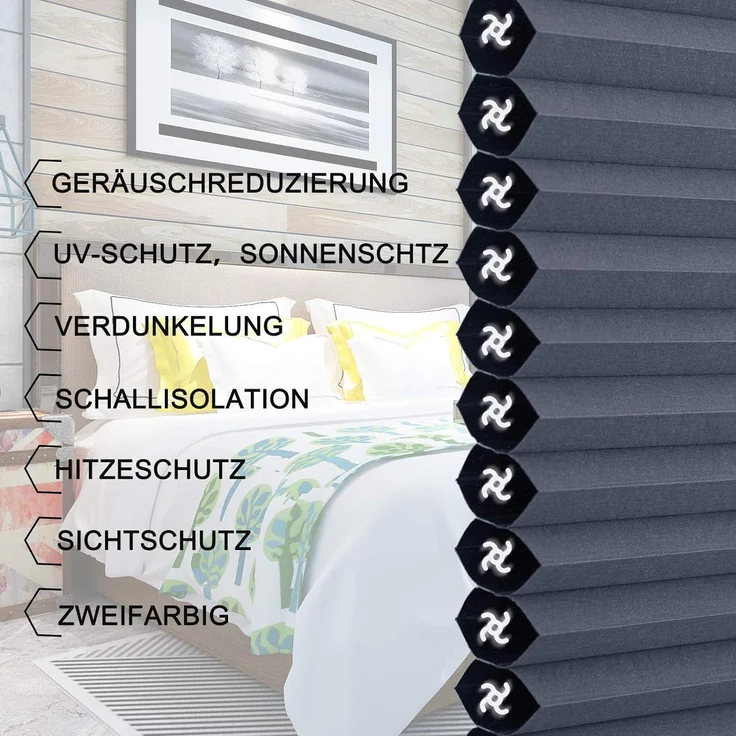 WOLTU Wabenplissee ohne Bohren Verdunklung Thermo Doppelplissee Klemmfix Zweifarbig 60x130 cm Blau-Weiß, Plissee Faltrollo Sonnen-, Sicht- & Schallschutz, Jalousie Plisseerollo für Fenster & Tür – Bild 4