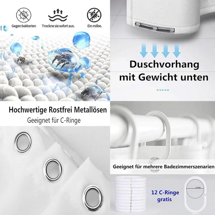 M&W DAS DESIGN Duschvorhang 180x200 Shower curtains Anti schimmel Waschbar lila Tulpen – Bild 4