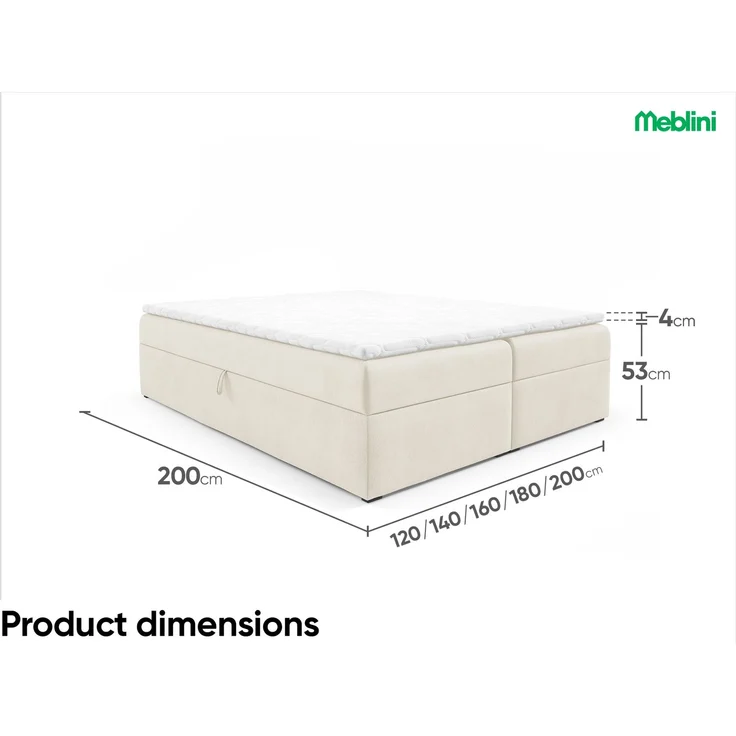MEBLINI Boxspringbett mit Bettkasten - 120x200 - Gepolstert Doppelbett mit Matratze und Topper - Polsterbett mit Stauraum - Bett ohne Kopfteil - Stauraumbett - BASIL - H3/Creme Plüsch – Bild 7