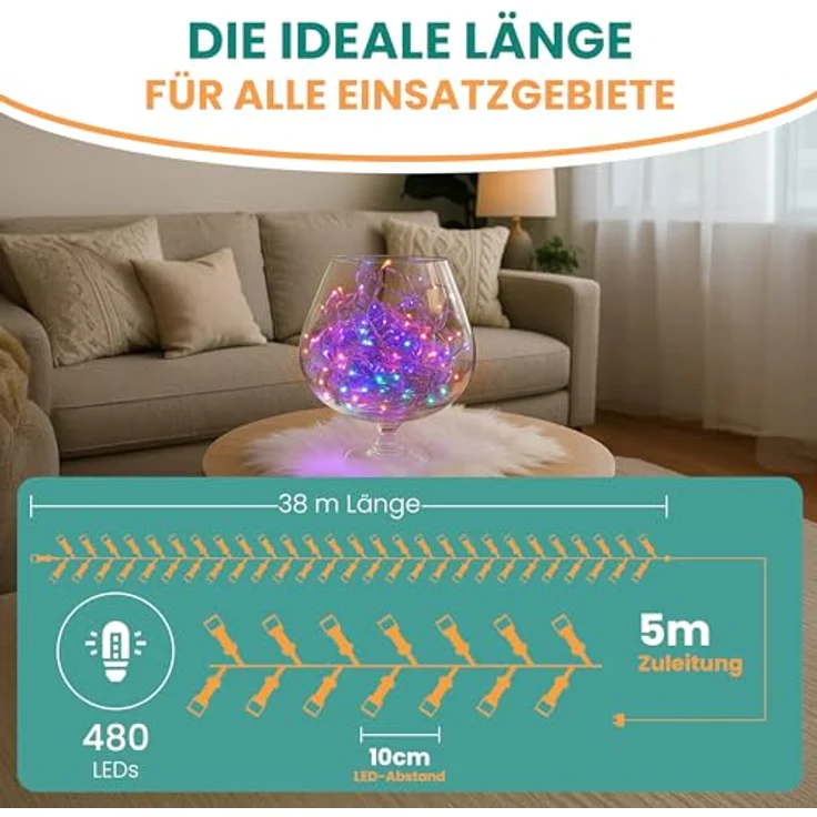 Gartenpirat LED-Lichterkette Christbaum LED Lichterkette Dekobeleuchtung 8 Programme Weihnachten – Bild 5