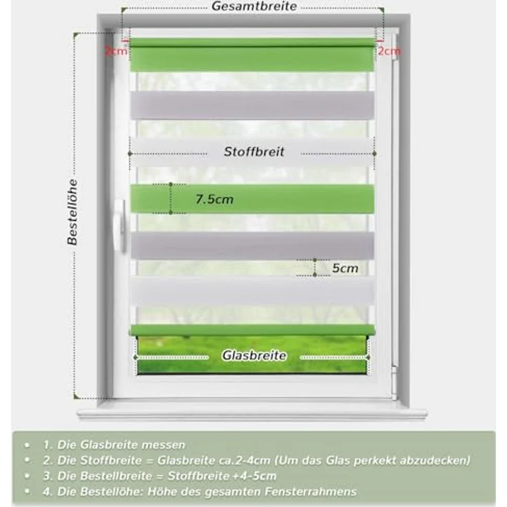 Deswell Doppelrollo Klemmfix ohne Bohren Grün-Grau-Weiß B50 x H120 cm (Stoffbreite 46cm) Rollos für Fenster ohne Bohren für Fenster mit Lichtdurchlässig & Verdunkelnd/Höhe Stufenlos Verstellbar – Bild 5