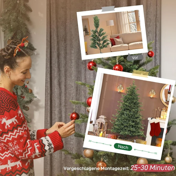 HOMCOM Künstlicher Weihnachtsbaum realistisches Aussehen, flammenhemmend, Tannenbaum, für Weihnachtsfest, Indoor, Grün – Bild 6
