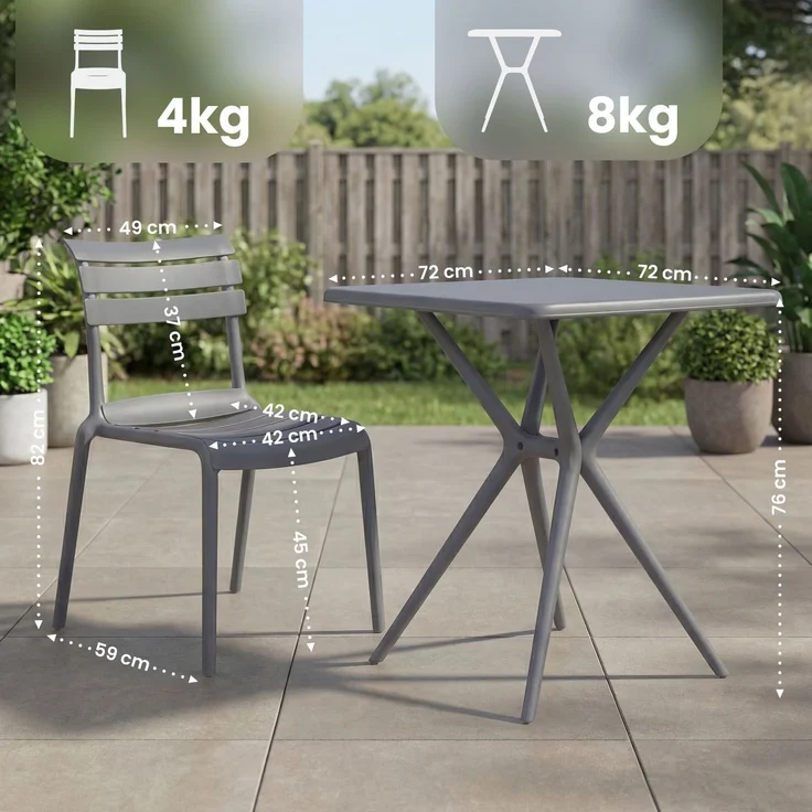 Gartenmöbel-Set KLARA mit 4 Stühlen - 190x190x82cm, Kunststoff, Dunkelgrau | Balkonset Gartenset Tisch mit Stühlen Bistroset Outdoor – Bild 2