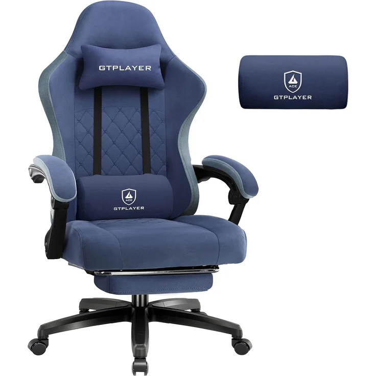GTPLAYER Gaming Stuhl Stoff, Gaming Sessel mit Taschenfederkissen, ergonomischer Drehstuhl, Gamer Stuhl mit Fußstütze150 kg Belastbarkeit, dunkelblau – Bild 1