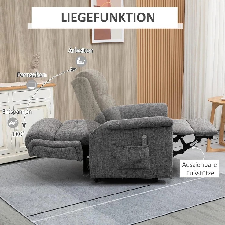 HOMCOM Relaxsessel Elektrischer Aufstehsessel mit 2 Motoren Fernsehsessel (Seniorensessel, 2-St, Sesse), Liegefläche 178cm – Bild 5