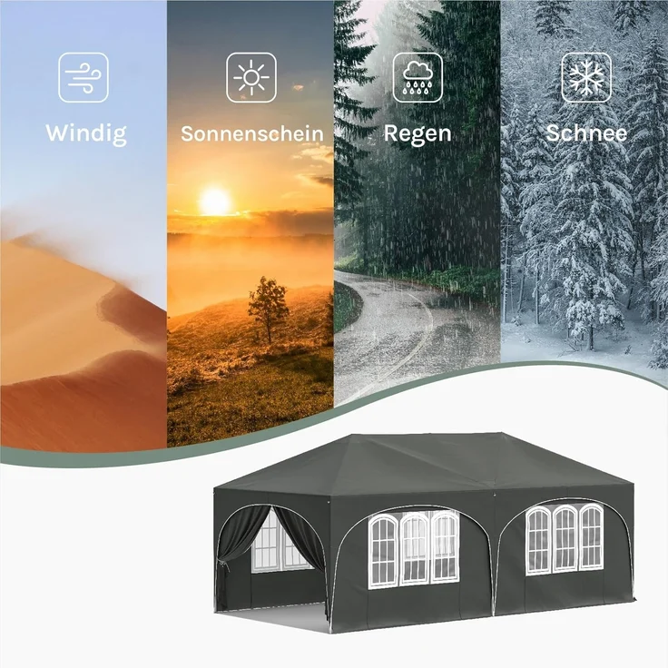 WOLTU Pavillon, Faltpavillon 3x6 m, mit 6 Seitenwänden, Partyzelt wasserabweisend UV-Schutz 50+, höhenverstellbarer Gartenpavillon, mit Tragetasche, für Outdoor Garten Camping Grau – Bild 3