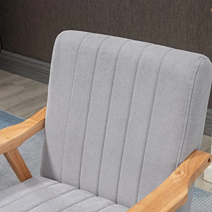 HOMCOM Relaxsessel Polsterstuhl mit Armlehnen in Samtoptik (Loungesessel, 1-St, Ohrensessel), Hellgrau 68 x 74 x 82 cm – Bild 7
