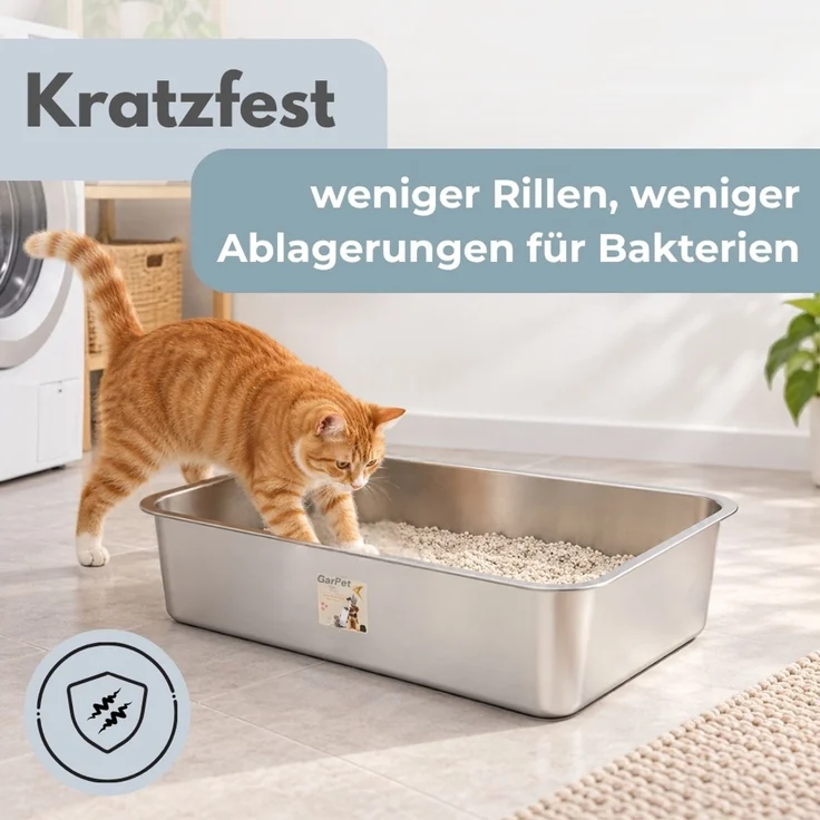 2er Set Edelstahl Katzenklo Groß Katzentoilette Edelstahl Wanne Katzenklo Metall Katzen Klo hoher Rand Geruchsarm Katzentoiletten Offen Edelstahlwanne Katzen Zubehör – Bild 5