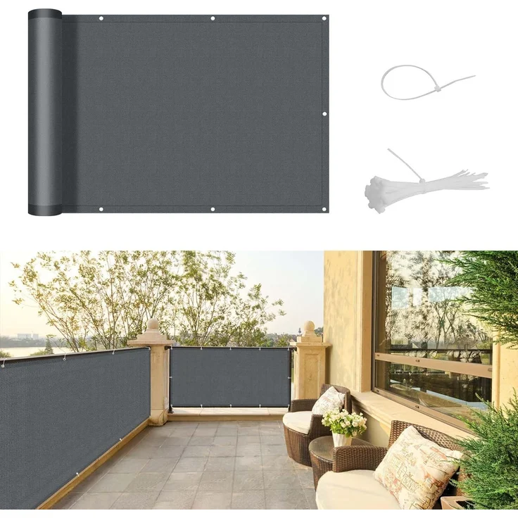 SUNNY GUARD Balkon Sichtschutz 100x500 cm Balkonverkleidung Balkonabdeckung Balkonumspannungen UV-Schutz Wind und wetterfest mit Kabelbinder,Anthrazit – Bild 1