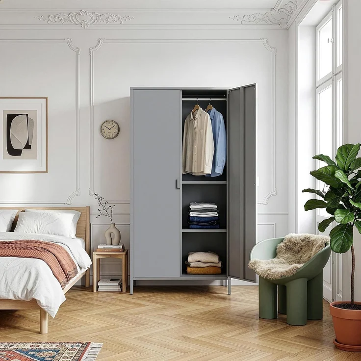 Kleiderschrank Esteli 170x80x45 cm Stahl Grau [en. casa] – Bild 6