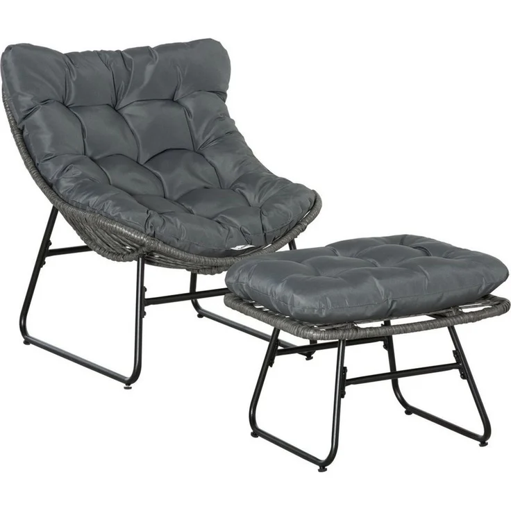 Outsunny Sitzgruppe Rattanstuhl mit Kissen, (Gartensessel, 2-tlg, Rattan Relaxsessel), Stahl Polyester Grau 69 x 76 x 70 cm – Bild 2