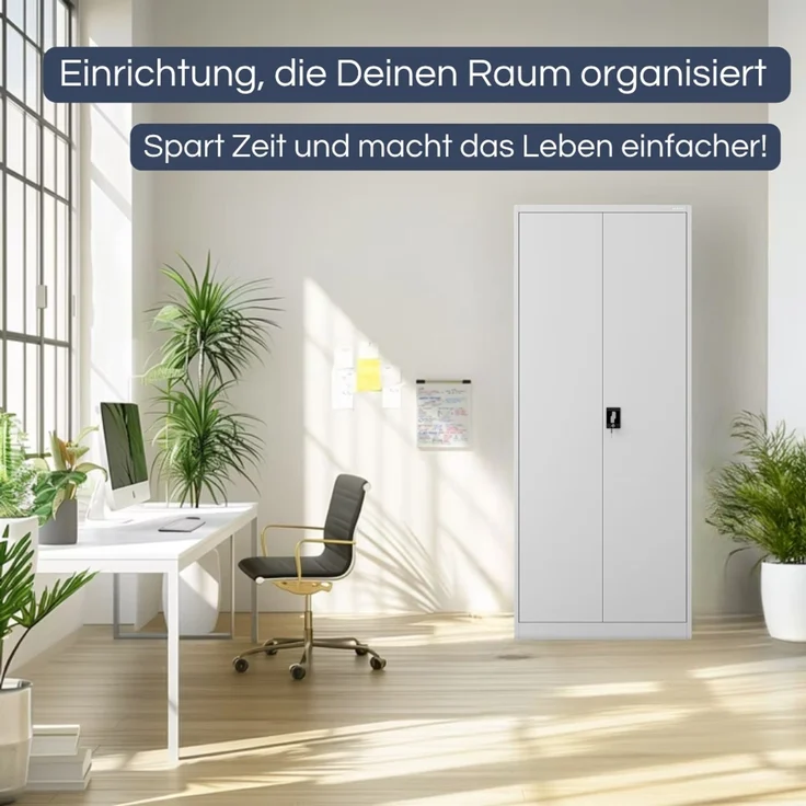 Aktenschrank abschließbar KADO - 6 Ebenen verstellbar, Flügeltüren | Metallschrank Werkstatt Mehrzweckschrank Büroschrank aus Stahl Werkzeugschrank, 220 x 90 x 40 cm Grau – Bild 3