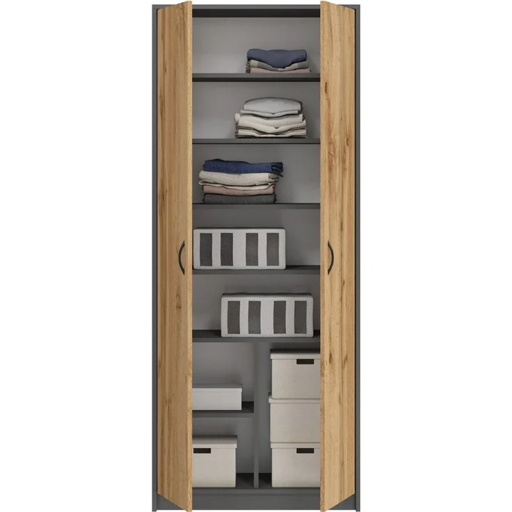Home Collective Mehrzweckschrank Kleiderschrank Regal 74cm breit 180cm hoch Aktenschrank mit sechs Einlegeböden und Extra-Fach, Haushaltsschrank in grau – Bild 3