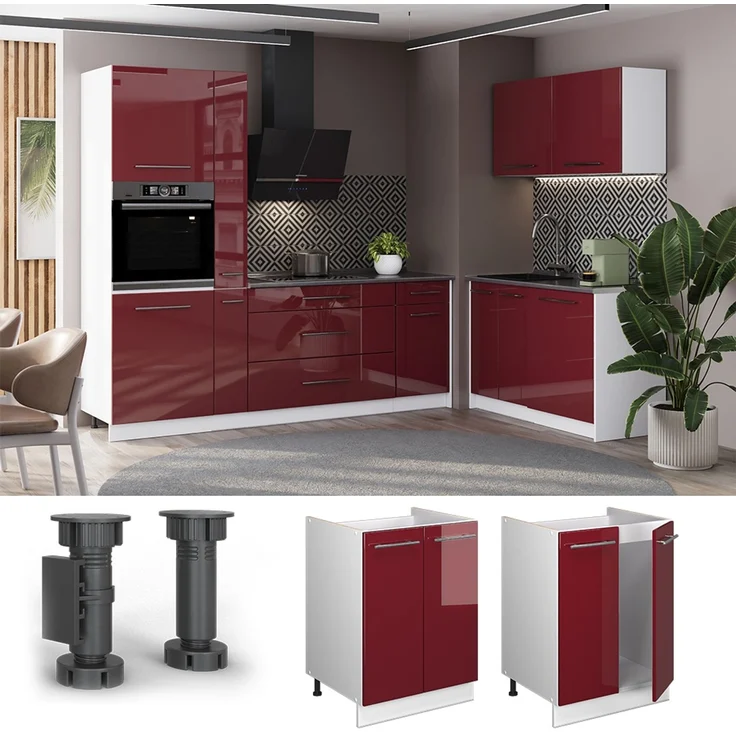 Spülenunterschrank Fame-Line Bordeaux Hochglanz/Weiß 60 cm Vicco – Bild 4