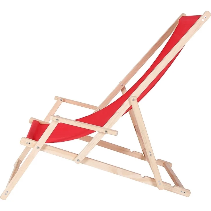 Sonnenliege Armlehne Rot Strand Campingstuhl Holz klappbar Faltsitz Balkonsessel – Bild 3