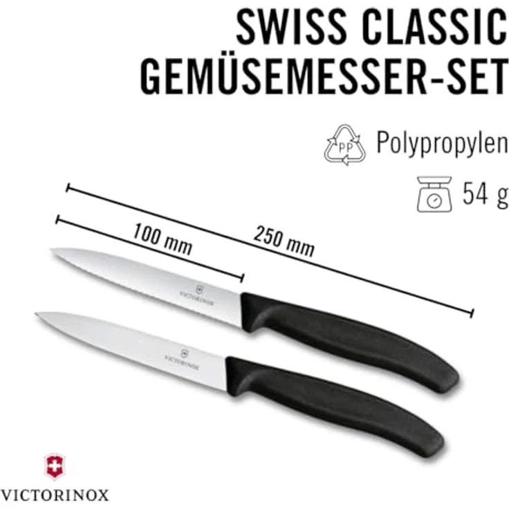 Victorinox Swiss Classic, Tomaten- und Gemüsemesser-Set, 2teilig, Extra Scharfe Klinge, Kunststoffgriff, Rostfreier Stahl, Swiss Made, Schwarz – Bild 3