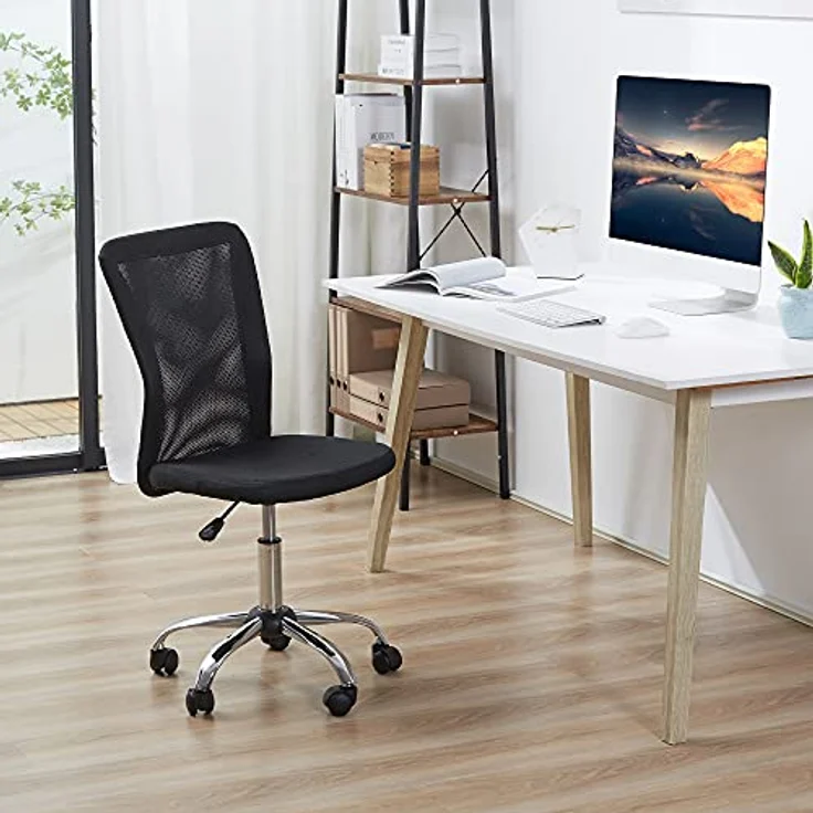 Vinsetto Ergonomischer Bürostuhl, Schwarz, Höhenverstellbar, Atmungsaktives Mesh, Drehstuhl mit 5 Rollen, 90-100 cm Höhe – Bild 2