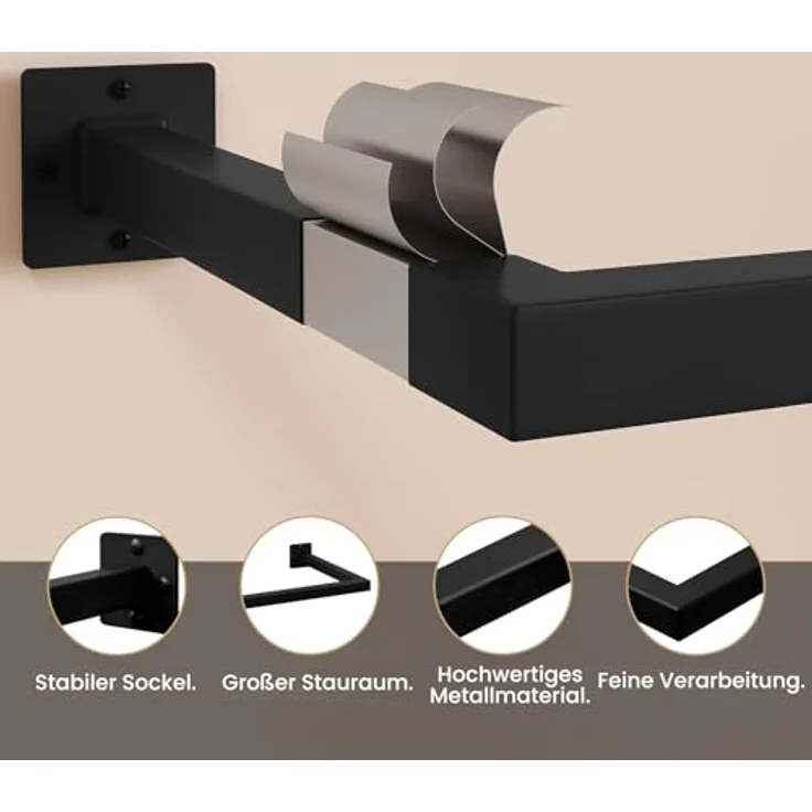 eSituro 2er Set Kleiderstange Wand Rechteck, Garderobenstange Wandmontage, aus Industrierohr, platzsparend, für Flur Küche Wohnzimmer Badezimmer, 50 kg belastbar, 94x6,5x30 cm, Schwarz – Bild 4