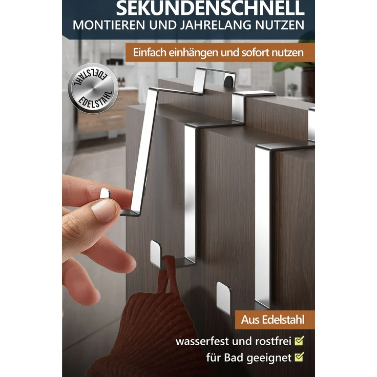 Aurelia Home flache Türhaken für Falztüren innen, 10er-Set, Edelstahl – bis 8 kg – Bild 5