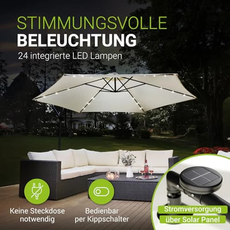 Juskys 'Brazil' Sonnenschirm, Polyester, Grau / Creme, Ø 285 cm, mit Beleuchtung – Bild 5