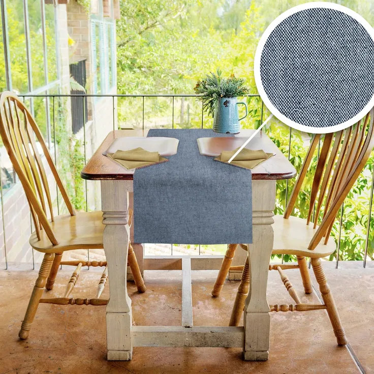 PENSIERI DELICATI Eleganter Moderner Tischläufer, Runner für Tisch 50x140 cm, aus 100 % Reine Recycelte Baumwolle, Garngefärbt, Herzstück für Drinnen und Draußen, Einfarbig Blau, Made in Italy