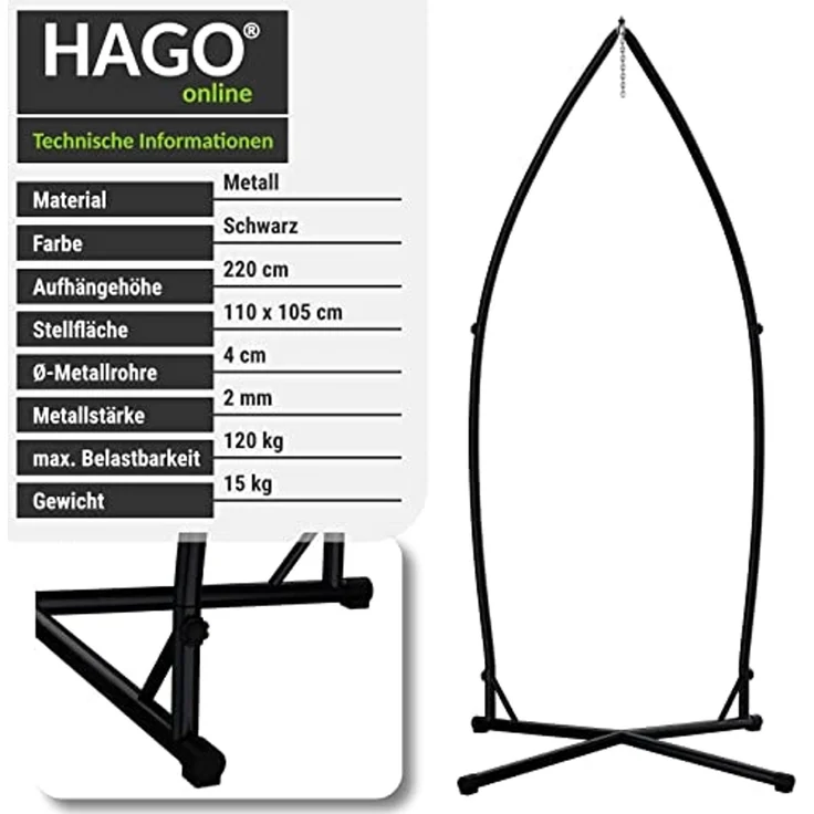 HAGO Hängemattengestell Hängestuhlgestell Metallgestell Hängeständer Hängegestell Metall unive – Bild 3
