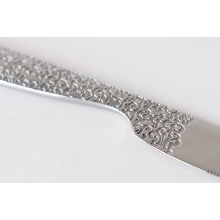 Alessi Dessertmesser in 18-10 Stahl Aisi 420 Hochglanzpoliert mit Reliefdekor, Silber, 3 x 22 x 5,5 cm, 6er-Set – Bild 4