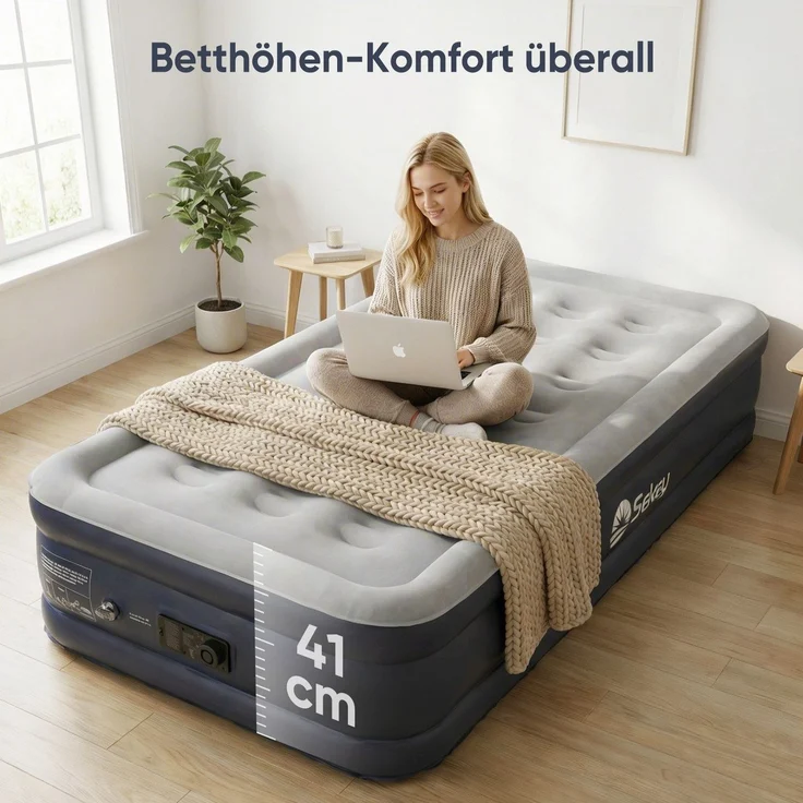 Sekey Luftbett mit integrierter Luftpumpe, Luftmatratze selbstaufblasend Camping, 203 x 102 x 40 cm, blau / grau – Bild 8