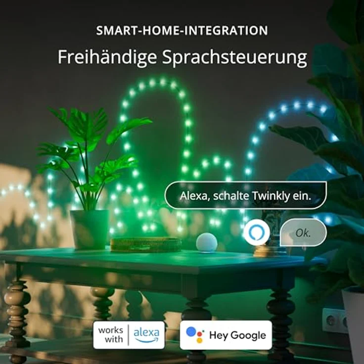 Twinkly Strings USB-C Hearts 200 LED, LED-Lichterkette in Herzform, RGB LED-Lichter Mehrfarbig, Kompatibel mit Alexa und Google Home, Weihnachtsdeko, Stromversorgung USB-C, Grünes Kabel, 12m – Bild 8