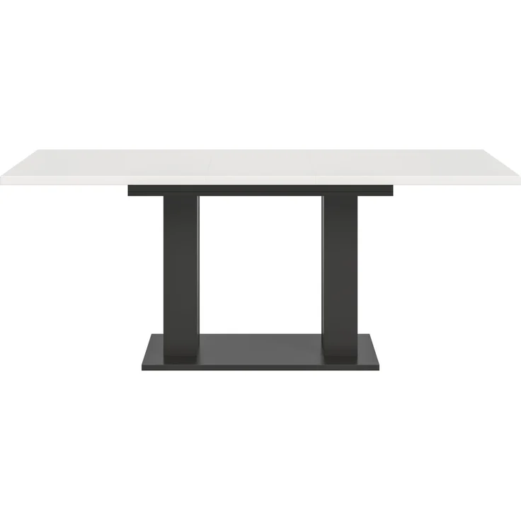 Ausziehbarer Esstisch (B/H/T): 150-190x76x80 in weiß Nachbildung und grau Nachbildung mit Doppelsäulen-Fußgestell – Bild 2