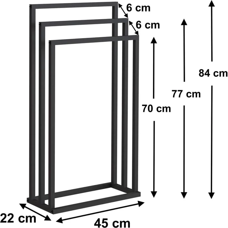 DanDiBo Handtuchhalter Stehend Schwarz Matt Metall KW449 3-armig Badetuchhalter mit 3 Handtuchstangen Badezimmer Badezimmermöbel Modern – Bild 2