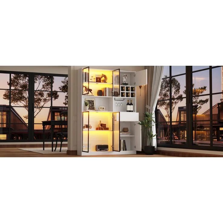 ZUBALIYA Schrank 140x30 cm mit LED-Beleuchtung mit Schubladen in Weiß, ideale Lösung für kleine Räume, robuste Verarbeitung, langlebige Materialien, einfache Selbstmontage – Bild 4