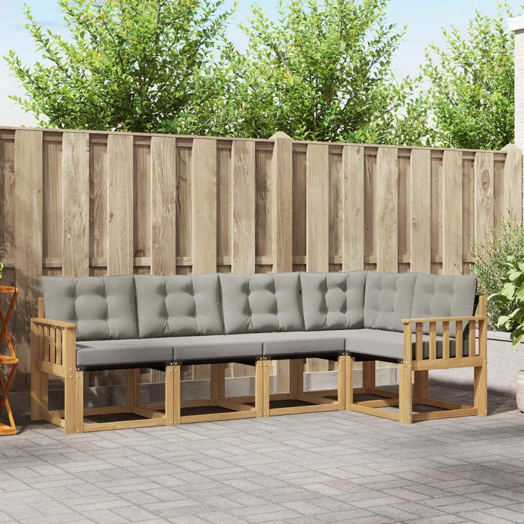 vidaXL Outdoor-Sofagarnitur 5 stk. 5-Sitzer Weiß und Hellgrau 3389473 – Bild 1