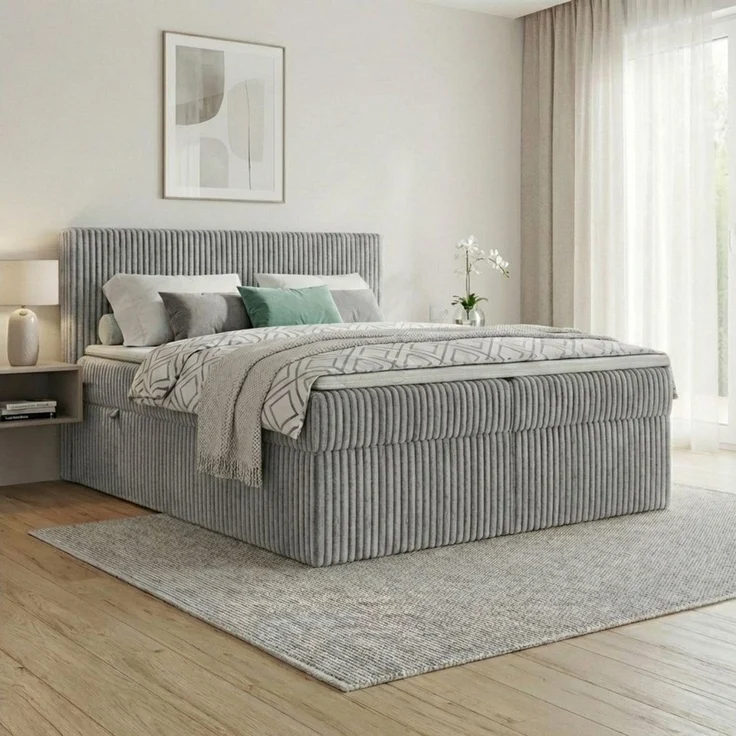 A&J MöbelLand GmbH Boxspringbett RALF mit Bettkasten, Topper und gepolstertem Kopfteil. (Boxspringbett mit Bettkasten und gepolstertem Kopfteil) – Bild 1
