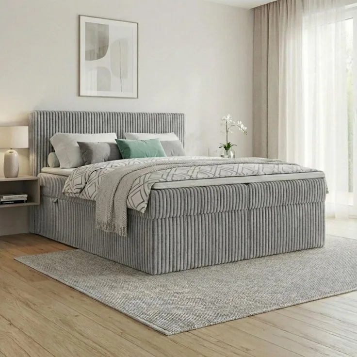 A&J MöbelLand GmbH Boxspringbett RALF mit Bettkasten, Topper und gepolstertem Kopfteil. (Boxspringbett mit Bettkasten und gepolstertem Kopfteil)