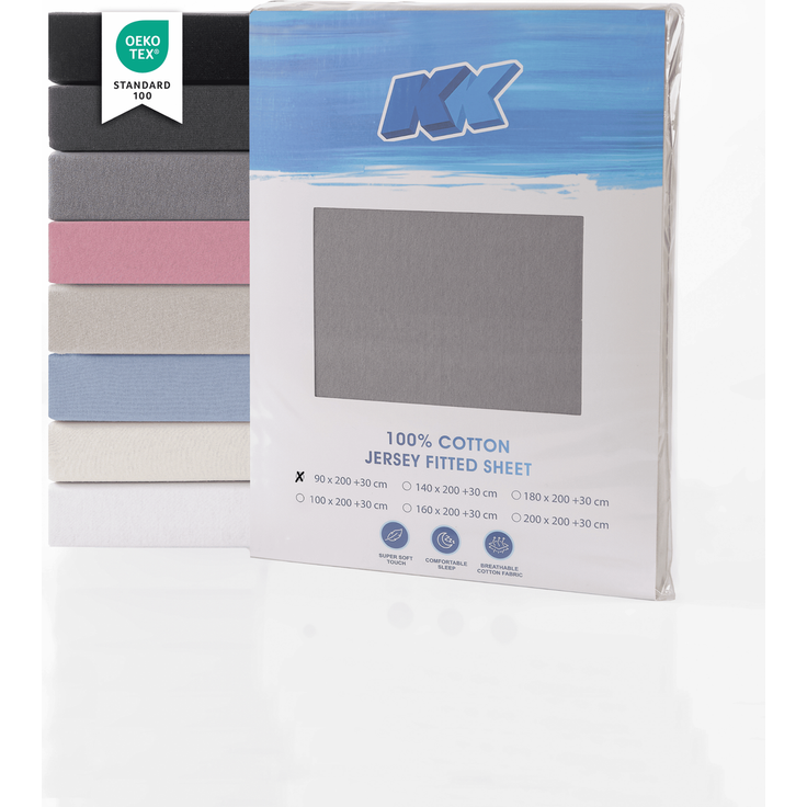 Jersey Spannbettlaken Baumwolle 90x200+30 cm, diverse Farben Grau