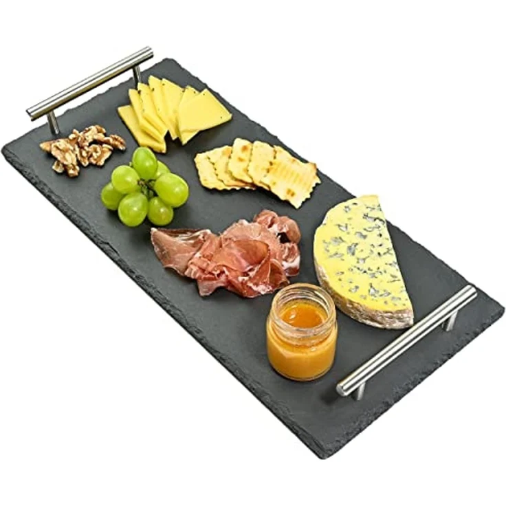 Praknu Servierplatte Schiefer Servierplatte mit Griffen - 40x20 cm, Schiefer, (Set, 1-tlg), Zum Servieren - Echter Naturschiefer - Rutschfest – Bild 1