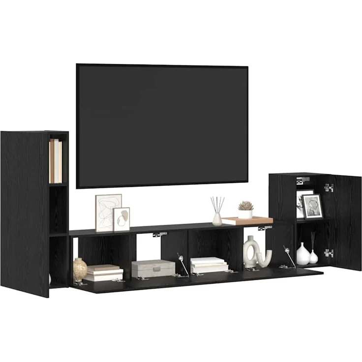 vidaXL Wand-TV-Schrank 3 pcs Schwarz Eichen-Optik Holzwerkstoff 3393478 – Bild 2