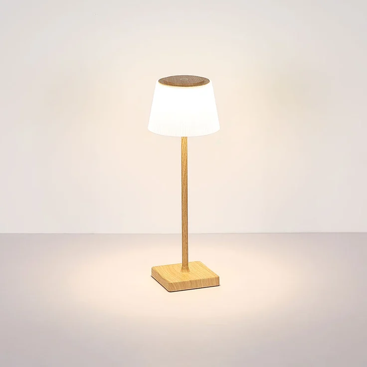 LED Tischleuchte, Touchdimmer, USB Akku, Holzoptik, H 38 cm – Bild 8