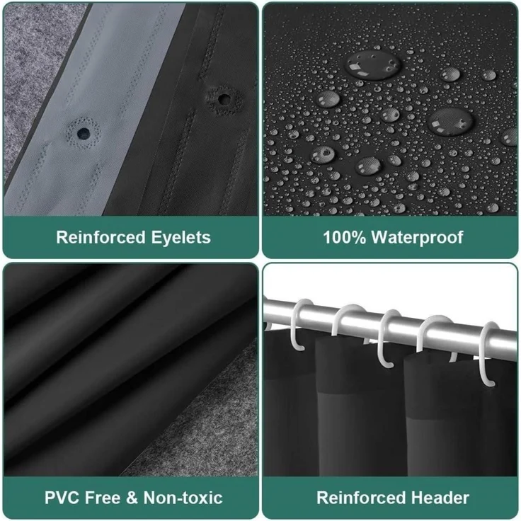 Duschvorhang Anti-schimmel Wasserdicht Schnelltrocknend PEVA 180x180 cm Schwarz – Bild 3