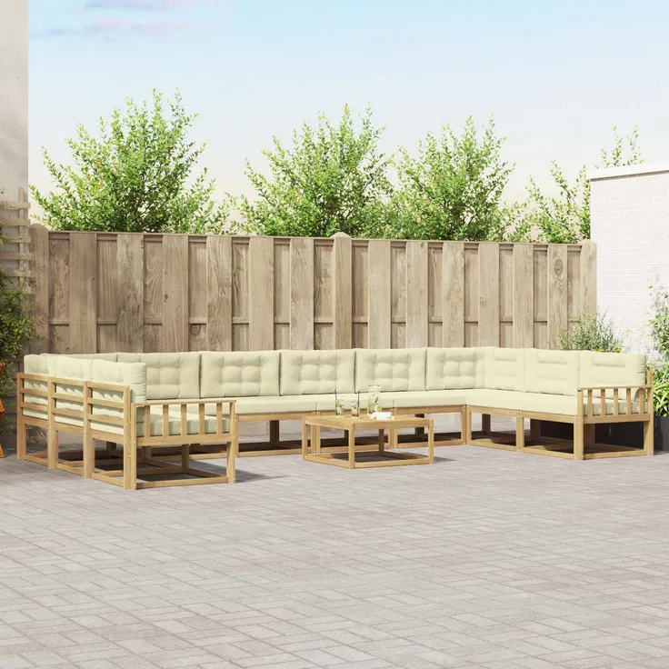 vidaXL Outdoor-Sofagarnitur 11 stk. 10-Sitzer Weiß und Creme 3387134