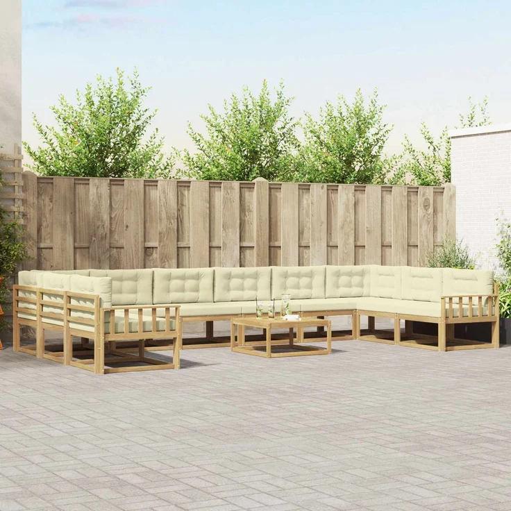 vidaXL Outdoor-Sofagarnitur 11 stk. 10-Sitzer Weiß und Creme 3387134 – Bild 1