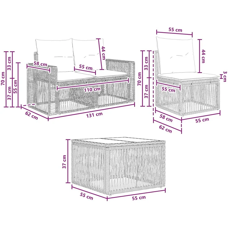 vidaXL Gartensofa-set 7 stk. Grau 55 x 55 x 37 cm Poly-Rattan 3435056 – Bild 9